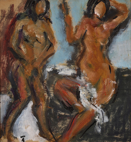 Zhang Wanchuan   張萬傳  - Two Nude Woman - oïl painting on Paper  1970  