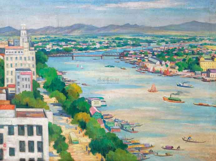 Zhou Bichu  周碧初 - 俯瞰珠江  -  Oil on canvas  -  1961 
