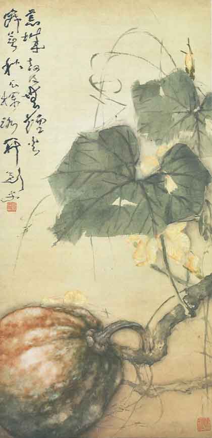 Gao Jianfu  高剑父 -  Pumpkin  -  ink and color on paper  -  Hong Kong Art Museum  