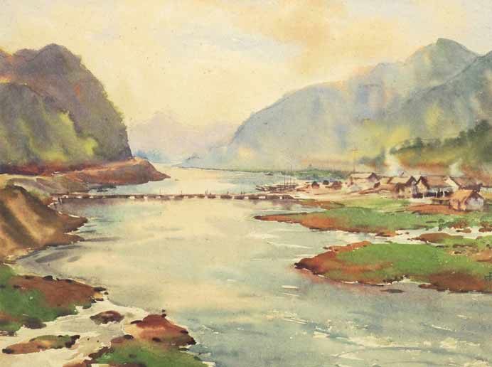  Lei Yu  雷雨 -   Zhejiang Xin'an River  浙江新安江   -  watercolor on paper  -  1958 
