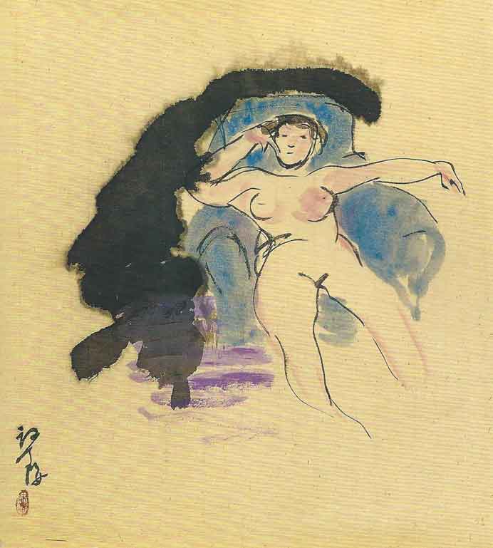 Liang Ying  梁缨    -  Ni Hao  你好  -  ink and water colour on paper  纸本水墨  -  2005年   