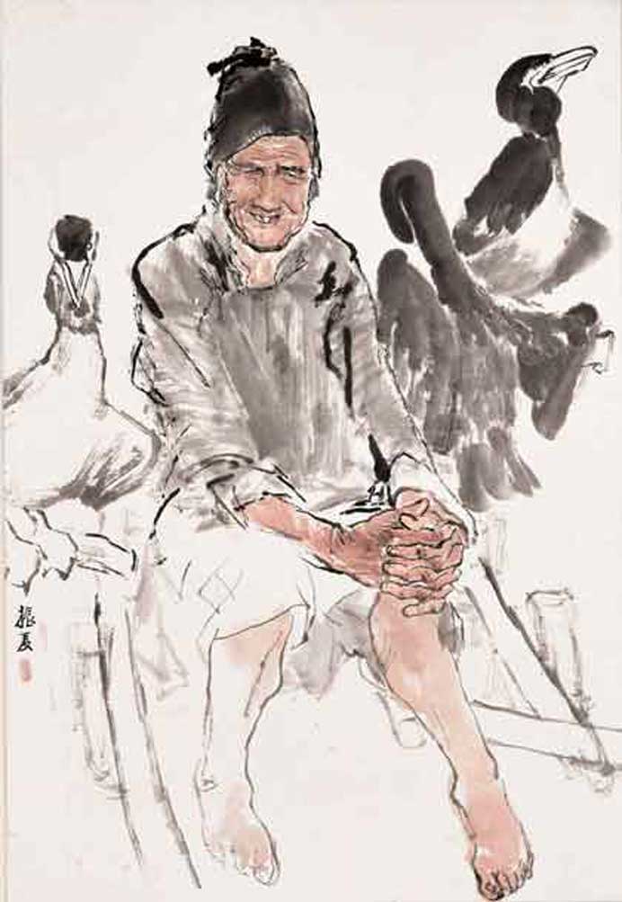 Liu Zhenxia  刘振夏  -  Fisherman's Companion  -  Ink and Color on Paper  