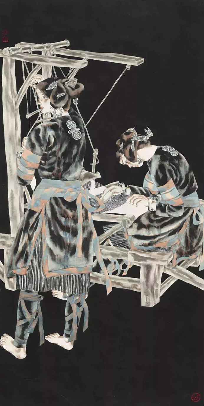 Pan Ying  潘缨  -  Sister-in-law weaving  -  Painting     