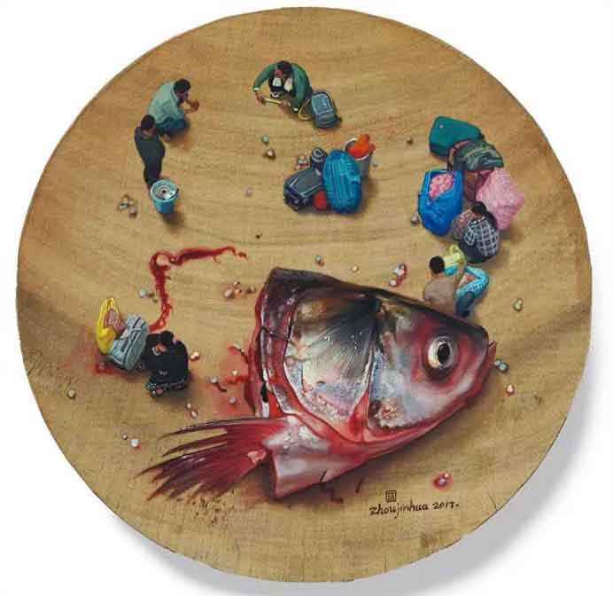 Zhou Jinhua  周金华  -  Fish  -  Oil painting  -  2017