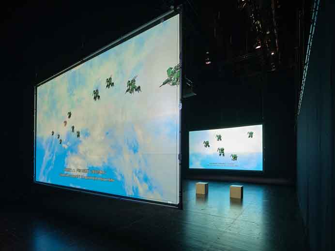 Ho Tzu Nyen  何子彦 -  Voice of Void  2021 Synchronized 6 channel video  6 channel sound. VR Duration illimited installation view. Yamaguchi Center for Arts and Media (YCAM)