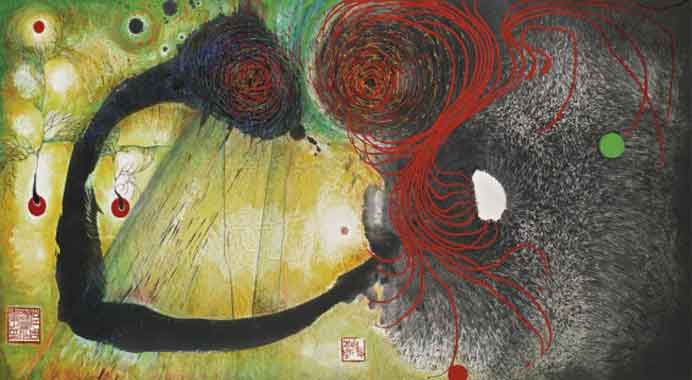 Irene Chou  周绿云 -  My Heart is the Universe II  -  Ink and colour on paper