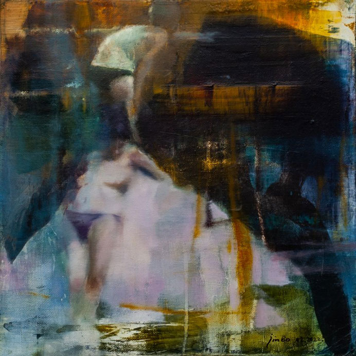 Jin Bo  金波  -  Isolated island n. 34  -  Oil on canvas  30 x 30 cm  -  2022 