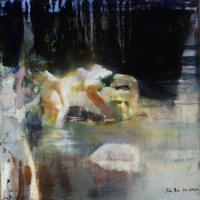 Jin Bo  金波   -  Isolated island n. 35  -  Oil on canvas  30 x 30 cm  -  2022 