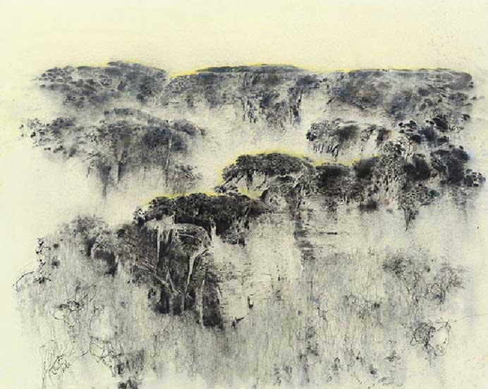 Liang Zhao-Xi 梁兆熙 - Mountain - Acrylic. charcoal on paper 95 x 120 cm - 2016 Liang Zhao-Xi 梁兆熙 - Mountain - Acrylic. charcoal on paper 95 x 120 cm - 2016