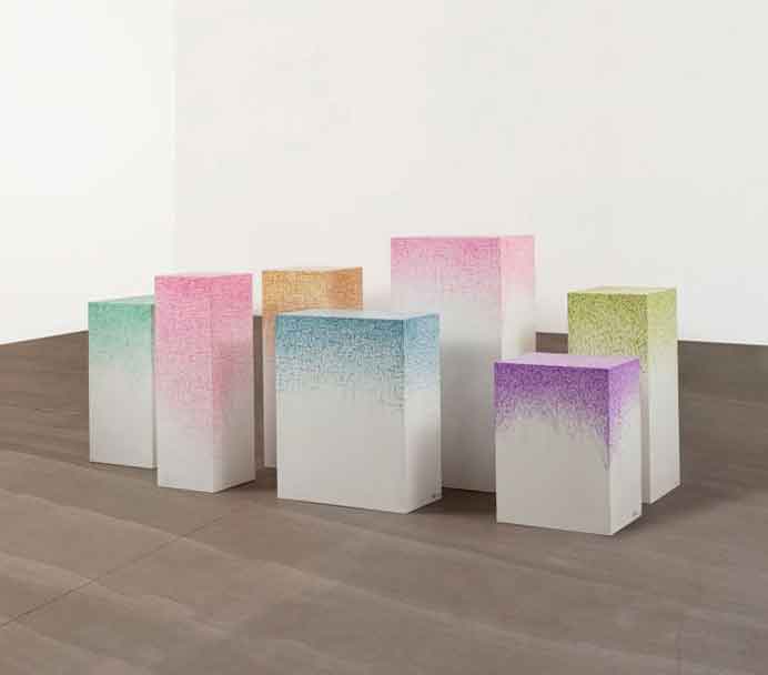 Li Gang  李钢  -  Pedestal  -  wooden plinth, banknote pigment, variable dimensions  -  2012 