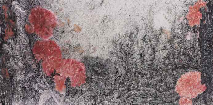 Peng Kang-Long 彭康隆 - Night Raid - Ink and color on paper 85.5 x 157 cm - 2019 Peng Kang-Long 彭康隆 - Night Raid - Ink and color on paper 85.5 x 157 cm - 2019t