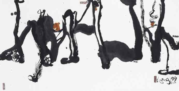 Wang Chuan 王川 - Abstract 36 - Chinese ink & colour on rice paper 68 x 135.5 cm - 1999 Wang Chuan - Abstract 36 - Chinese ink & colour on rice paper 68 x 135.5 cm - 1999