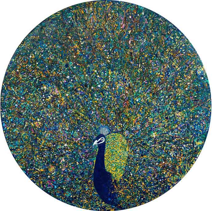 Wang Ming-Ren 王明仁 - Bird Fur N°.8 - Ink, mineral pigments, lacquer, cosmetics, foil, canvas - 120 x 120 cm - 2022 Wang Ming-Ren 王明仁 - Bird Fur N°.8 - Ink, mineral pigments, lacquer, cosmetics, foil, canvas - 120 x 120 cm - 2022