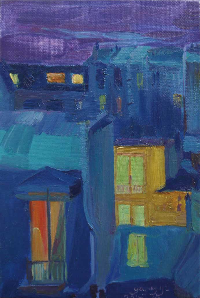 Yang Yi  杨意  -  Through the windows  -  Oil on canvas  33 x 22 cm  -  2015