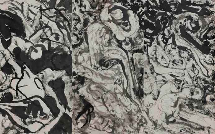 Yuan Yunsheng  袁运生  -  Disguised form(1)  -  Ink painting on paper  180 x 291 cm  -  1991