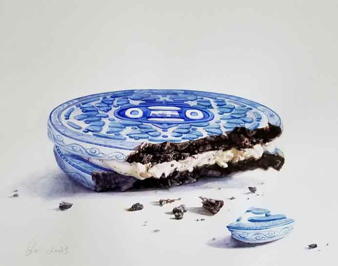 Zhang Chunbo  张春勃   -  Broken Oreo  -  Watercolor  19 x 24  -  2023