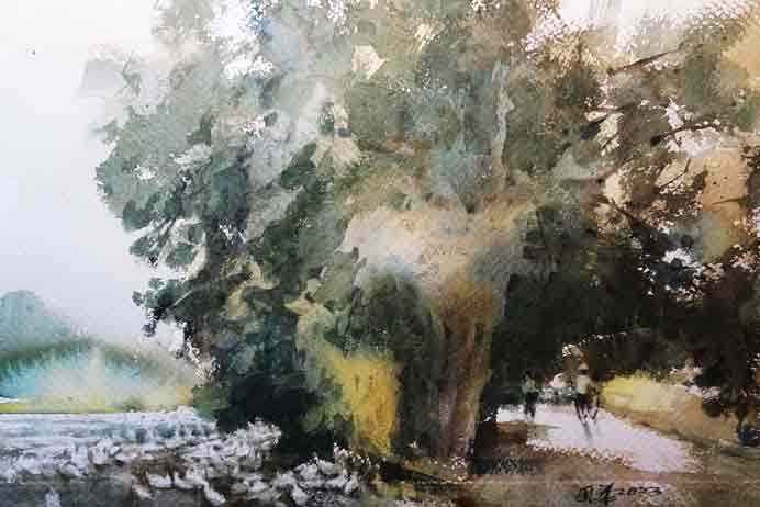 Zhang Guohua  張國華  -  Original hometown  -  Watercolor on paper  45.5 x 30.5 cm