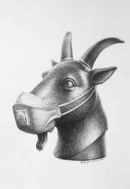 Zhao Dalu  赵大陆    -  Goat  -  pencil on paper 60 x 40 cm  -  2020  