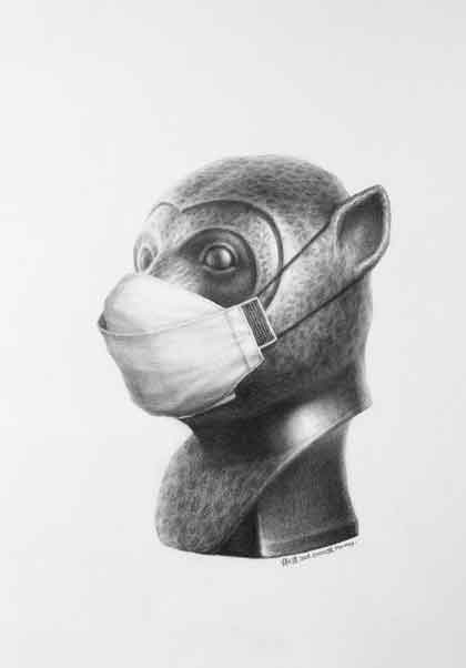 Zhao Dalu  赵大陆   - -  Monkey  -  pencil on paper 60 x 40 cm  -  2020