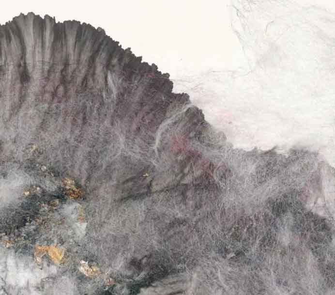 Hu Wei  胡伟  -  Mists Over Huangshan ( detail )  -  Xuan Paper, ink, silk  -  2015 