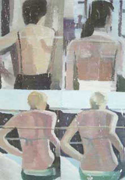 Wei Shanghe  魏尚河 - Quatre silhouettes de dos - Huile sur toile 120cm x 90cm 2008