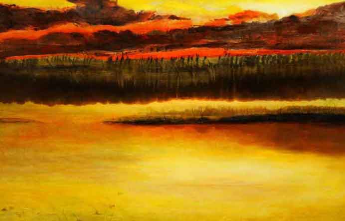  Zhang Jun 張珺 -  Soleil couchant 2011 - Mixte sur toile 148,5 X 97cm 