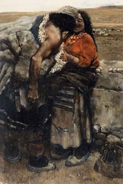 Chen Danqing 陈丹青 - Tibetan Series : Herder - 1980 - Oil on Wood 79 x 52 cm